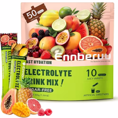 Electrolitos en Polvo Sin Azúcar – 50 Sobres, 10 Sabores 