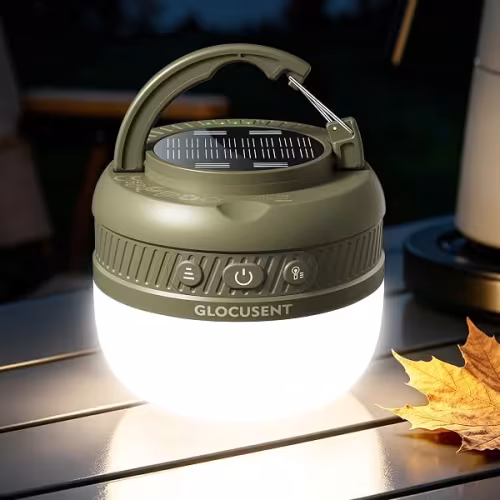 Linterna LED Recargable para Camping – 5000mAh, Carga Solar y Diseño Portátil