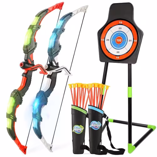 Set de Arco y Flechas con Luces LED para Niños – 2 Juegos de Tiro al Blanco para Niños y Niñas 