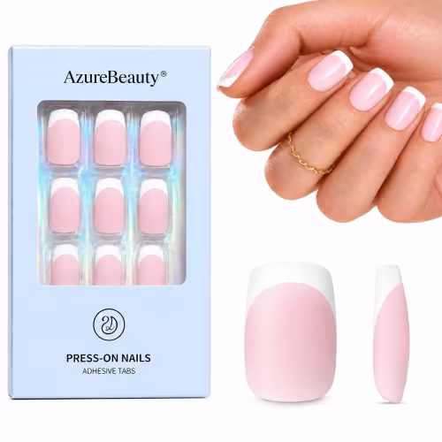 Uñas Postizas Cuadradas Cortas – Diseño Francés Rosa Mate, Set de 32 Piezas 
