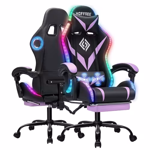 Silla Gamer con Luces RGB y Bluetooth – Morada