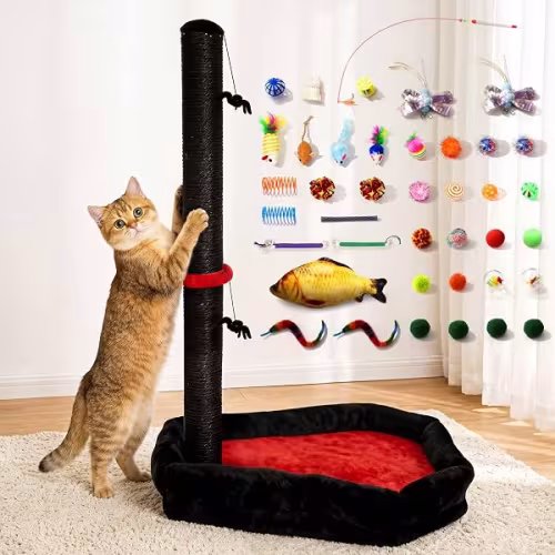 Rascador para Gatos – Base Acolchada y 40 Juguetes de Halloween