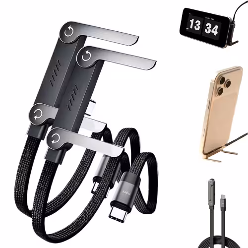 Cable de carga rápida trenzado de 240 W con soporte para teléfono integrado, nuevo