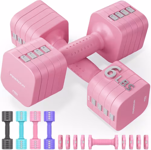 Mancuernas Ajustables 5 en 1 – Set de 2 para Entrenamiento en Casa y Exterior, Color Rosa