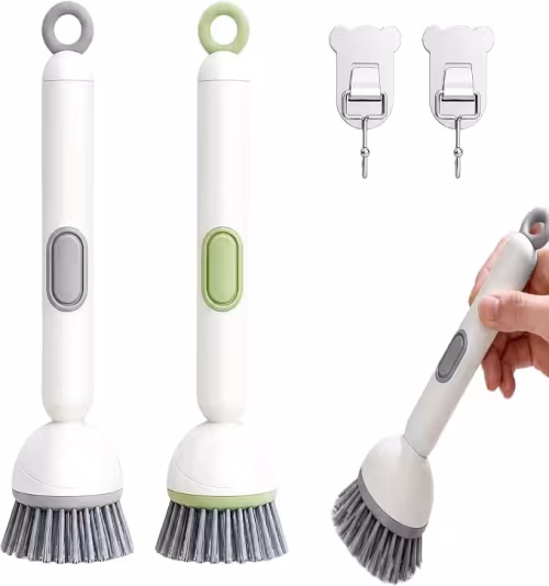 2 cepillos giratorios de 360° con dispensador de jabón, limpiador de cocina antideslizante