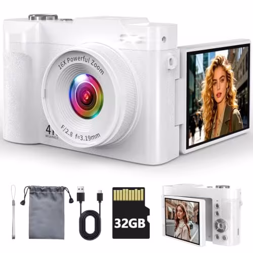 Cámara Digital 4K para Fotografía y Vlogging – 50MP, Zoom 16X, Pantalla 180° y SD 32GB 