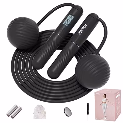 Cuerda para Saltar Inalámbrica YOTTOY – Con Contador LCD y Pelota con Peso, para Adultos 